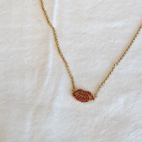 Kate Spade Gold Tone Hit The Town Mini Lip Pendant Necklace Red CZ Accents NWT - Picture 13 of 14